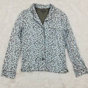 PJ Salvage Womens Pajama Top Multicolor Gray Heart Leopard Pocket Collared S New